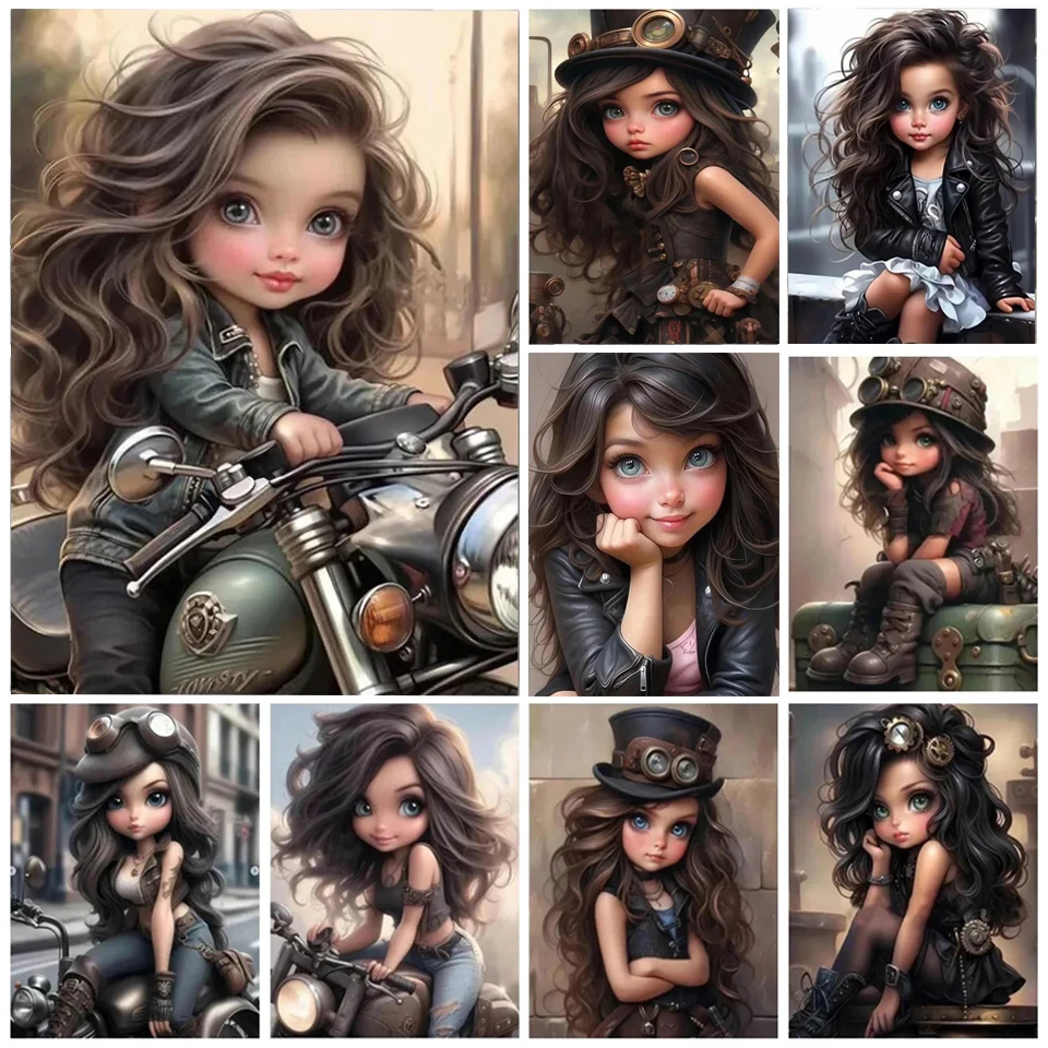 Diy Diamond Painting New Collection 2024 Steampunk Girl Full Rhinestone Embroidery Cartoon Kids Mosaic Picture Wall Decor TT980