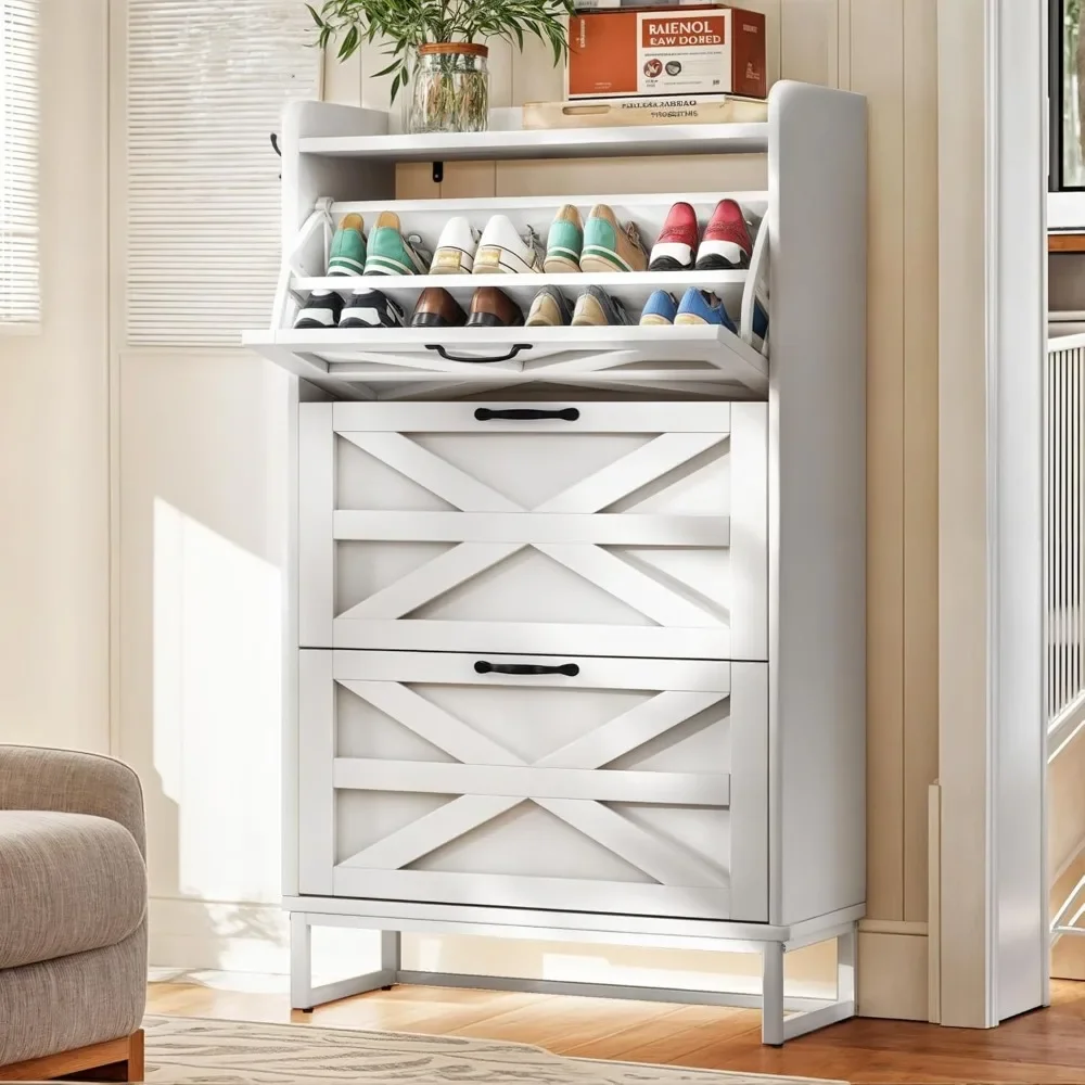

Shoe Storage Cabinet with Flip Drawers,Narrow Slim Shoe Organizer for Pairs of Shoes, Shoe Rack Cabinet for Entryway,Living Room