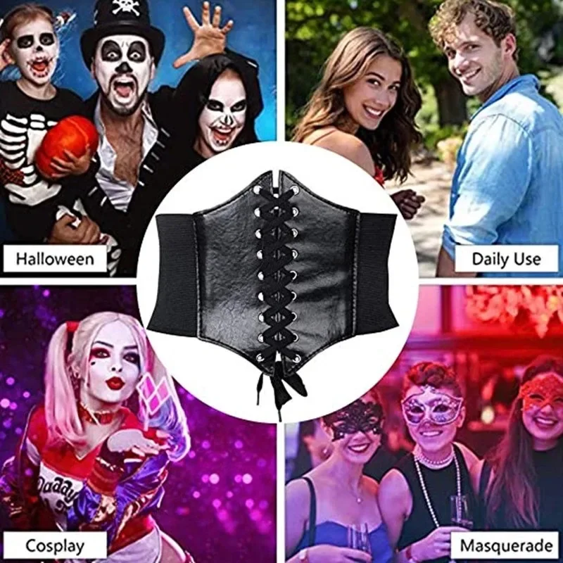 القوطية الأزياء بو الجلود الدانتيل متابعة مشد أحزمة التخسيس الخصر خمر مشد حزام للفتيات أسود واسعة مشد حزام للنساء