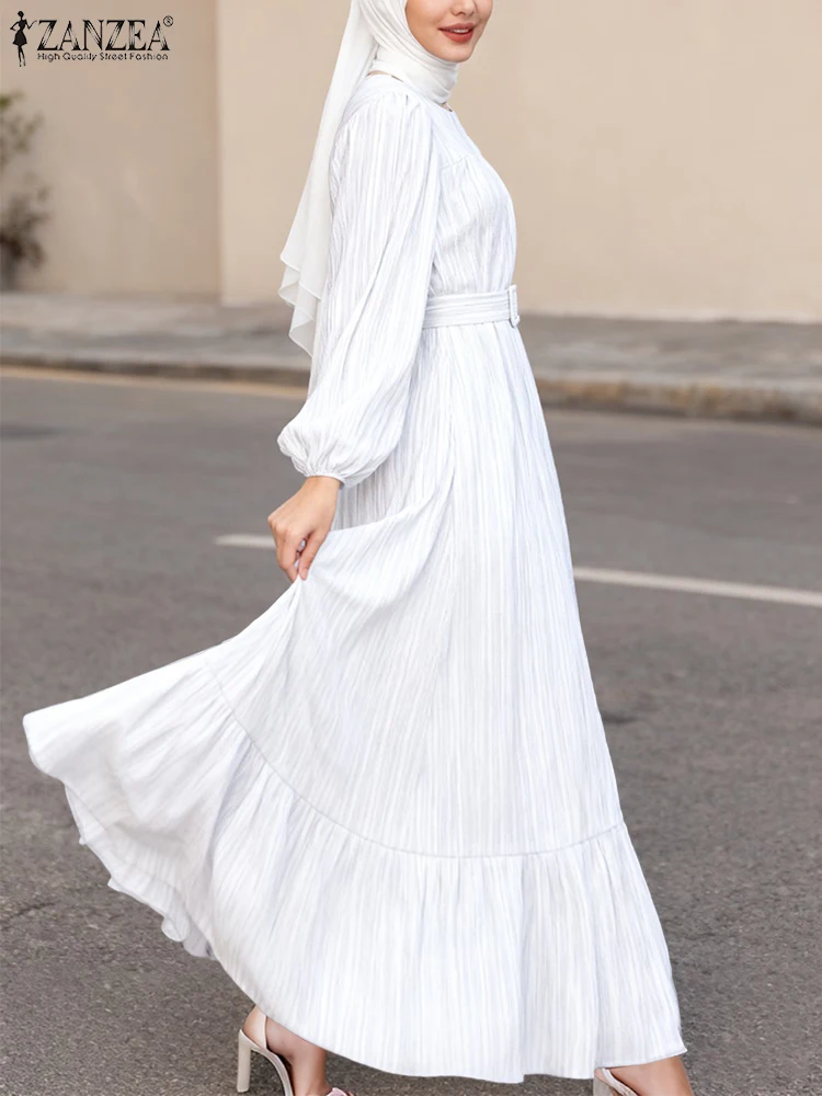 فستان إسلامي أنيق للخريف بأكمام طويلة من ZANZEA عباية نسائية أنيقة للحفلات فساتين رمضان IsIamic رداء ربيعي بحزام فيستدو 2026 #1
