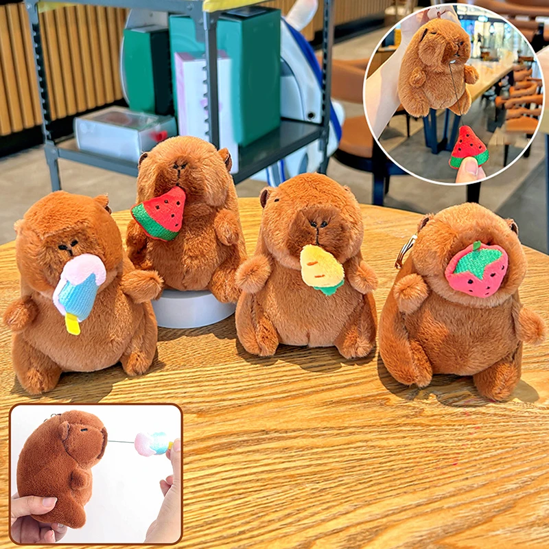 1PC Fluffty Animal Doll Bag Decoration Cartoon Cute Plush Capybara Keychain Snot-Pulling Simulation Capybara Pendant Accessories