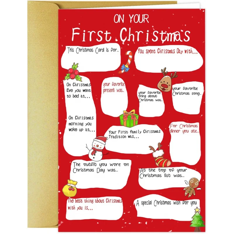 's First Card, Funny Xmas Girls Boys', Questions and Answer Groet, Bab