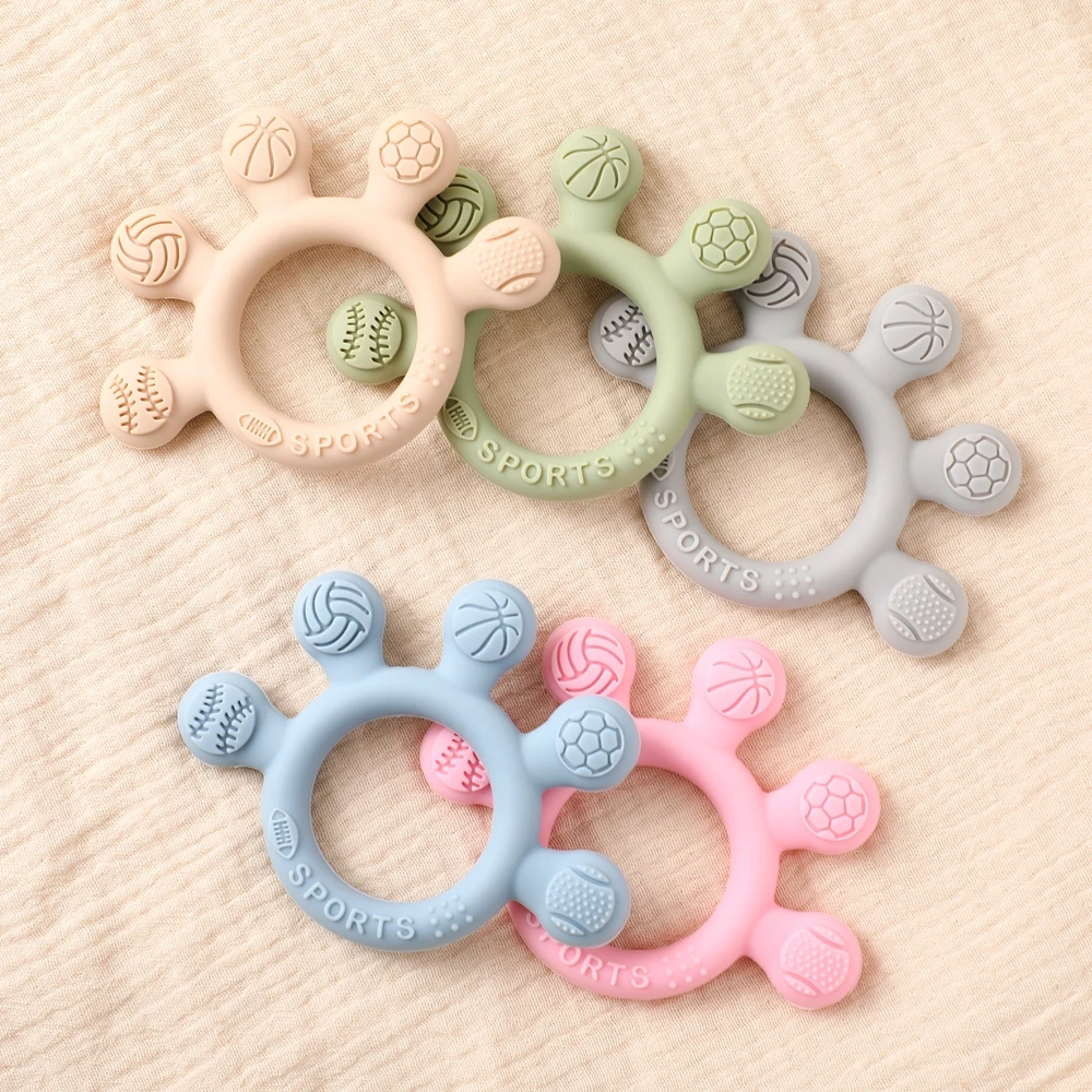 

5pc Silicone Teether,Teething Ring Sensory Toys for Toddlers,Food Grade Baby 0-12 Toys,Silicone Football Cartoon Soothing Toys