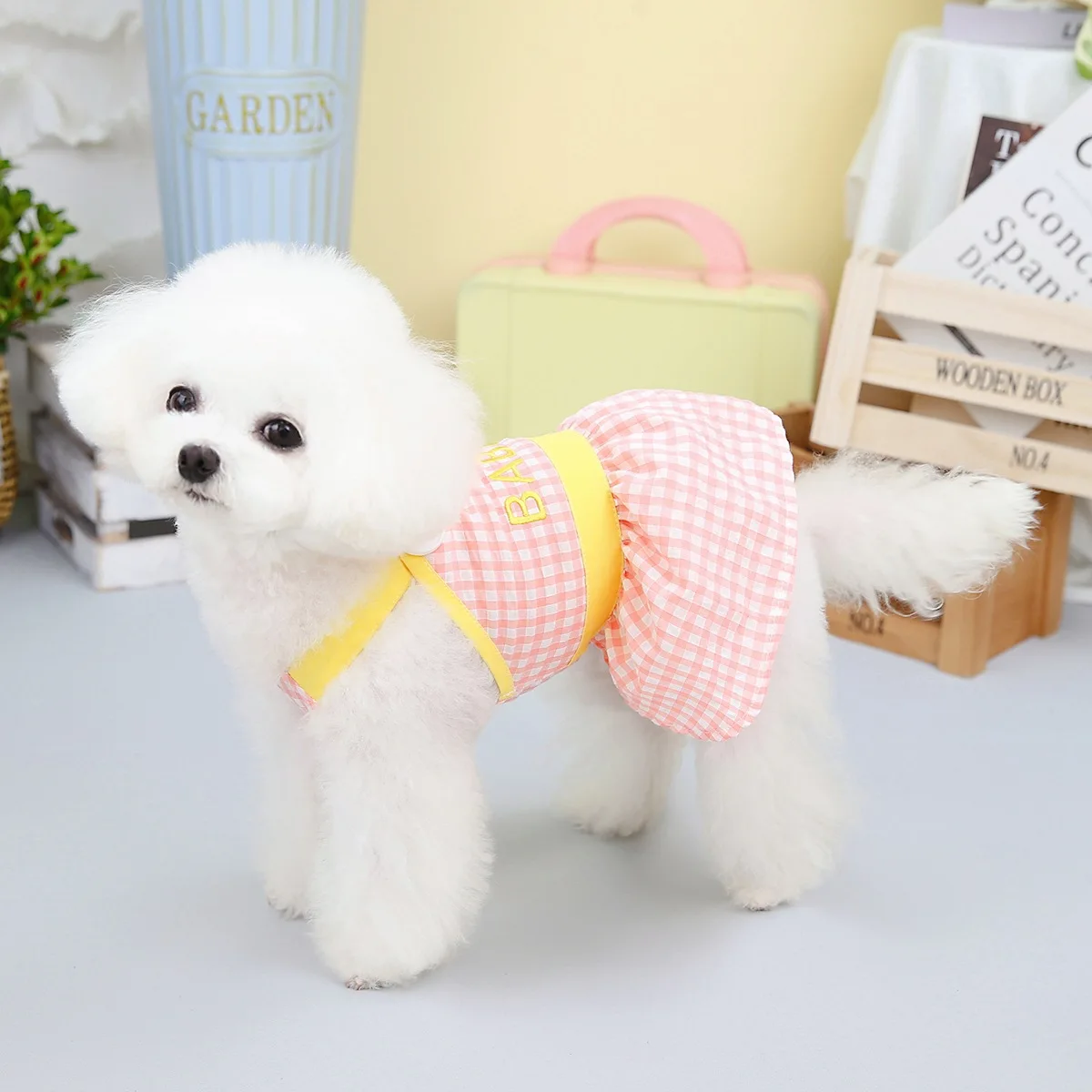 Pet Plaid Skirt Princess Skirt Dress Traction Ring Cat Small Dog Clothing Pet Clothing Spring Summer Plaid Skirt Dog Clothes