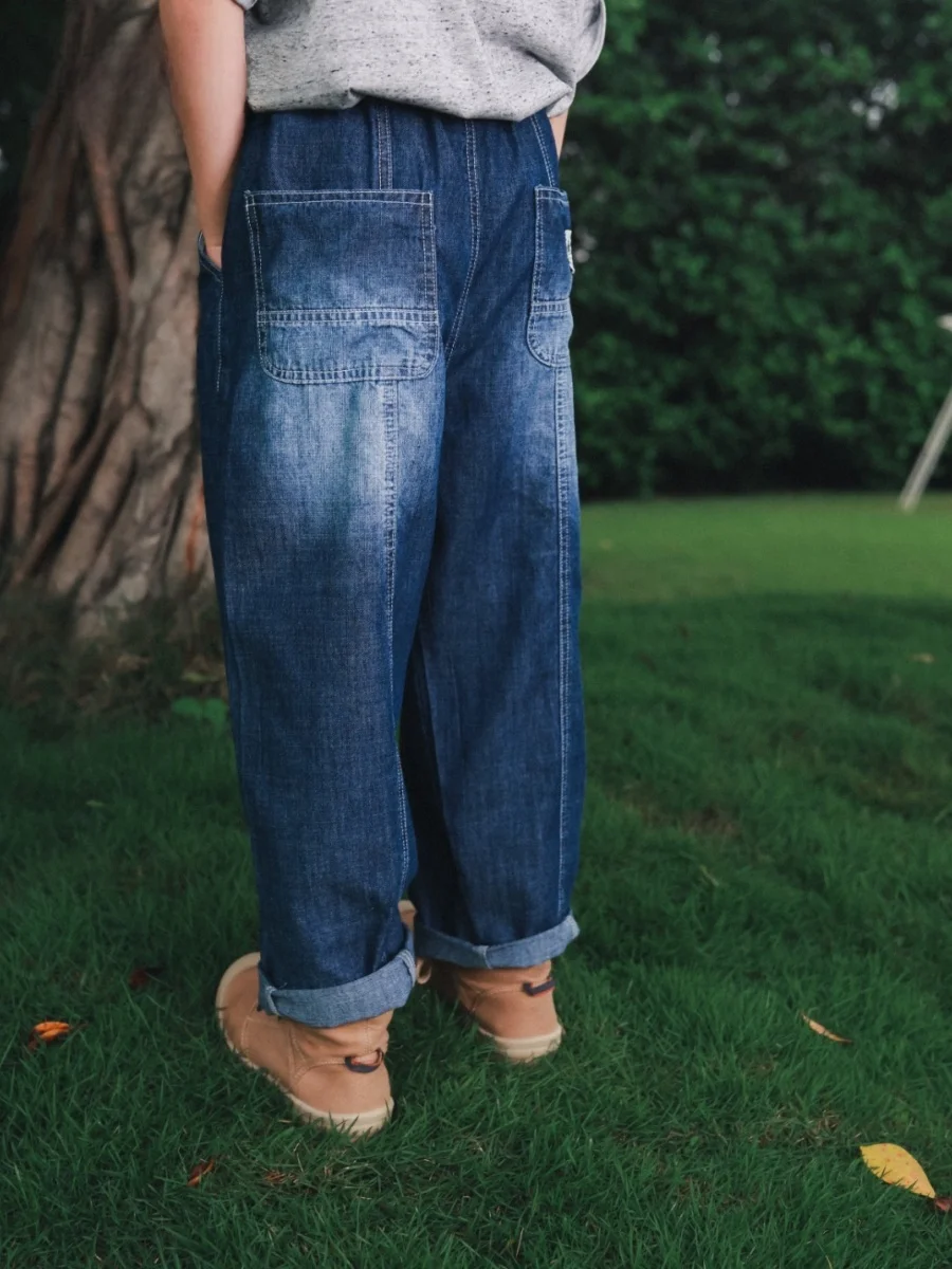 Facec Cool Feeling Vintage Distressed Denim Pants for Boys Loose Fit Outdoor Sports Long Trousers Cotton Casual mid Waist