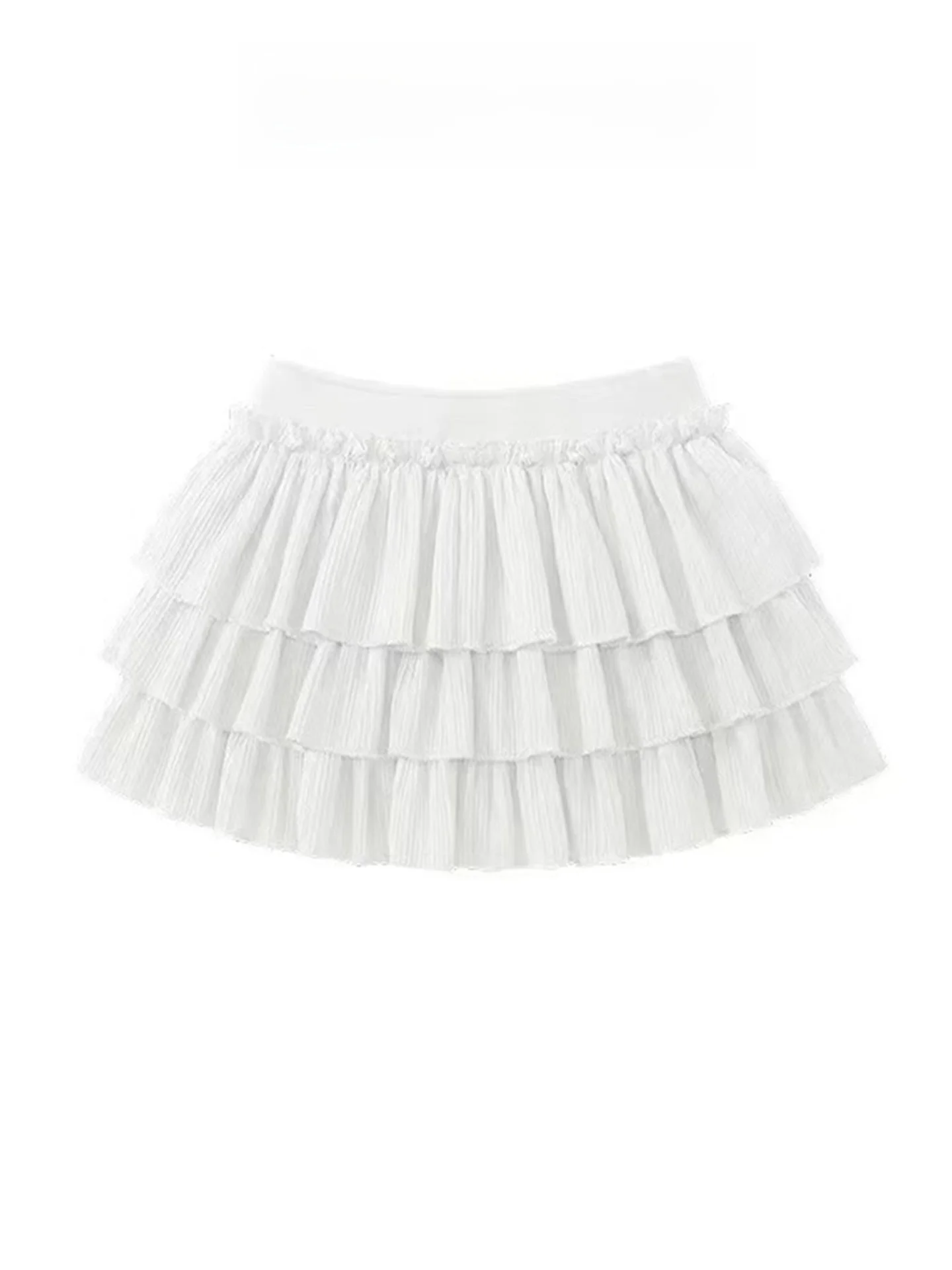 White Pleated Texture Multi-Layer Cake Skirt Women's Spring Summer Pure Desire Wind Pleated Short Skirt Pants Heightening Sli...