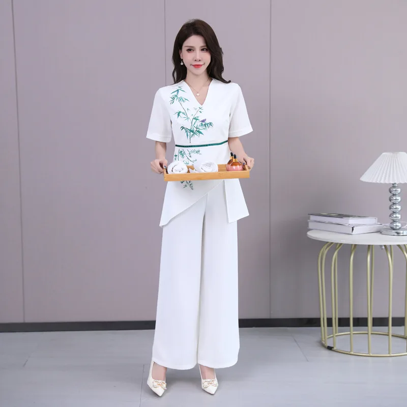 Woman Work Clothes Suit Hotel Waiter Beauty Salon Spa Massage Nail Cafe Sexy Foot Bath Sauna Technician Overall Pants Uniform