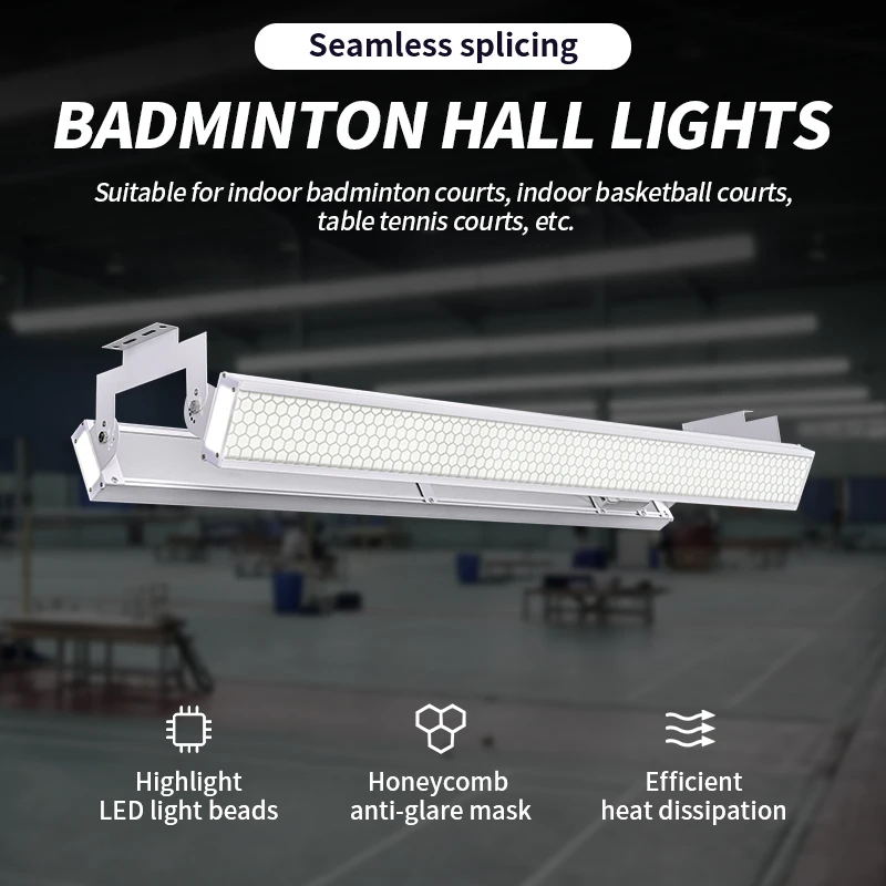 

New Indoor Led Badminton Field Lighting Led Badminton Court Light Anti Glare Padel Court Rectangle Hanging Linear Light for Gym