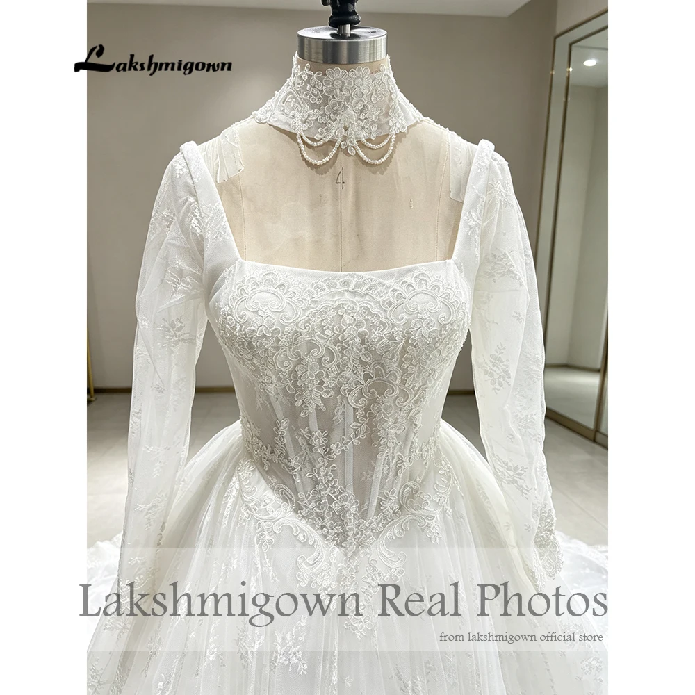 Lakshmigown Luxuriöse Spitzen-Hochzeitskleider Langarm Brautkleid Quadratischer Ausschnitt Ballkleid Prinzessinnen-Hochzeitskleider Maßanfertigung – Detail 7