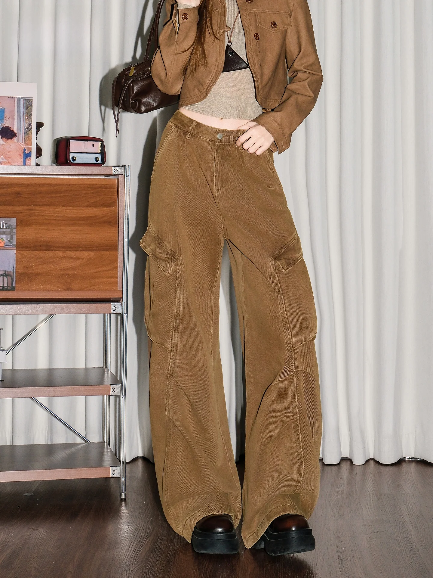 

Women's Loose Fit Casual Denim Pants High Waist Trousers with Pockets Drapey Workwear Style Summer Fashion Wide Leg Jeans