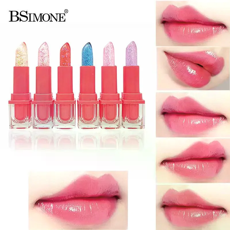 ลิปสติกกลิตเตอร์ BSIMONE ลิปบาล์มเปลี่ยนสี ใส ชุ่มชื้น เนื้อเจลลี่คริสตัล ประกายมุก ลิปกลอสเพิ่มความอวบอิ่ม