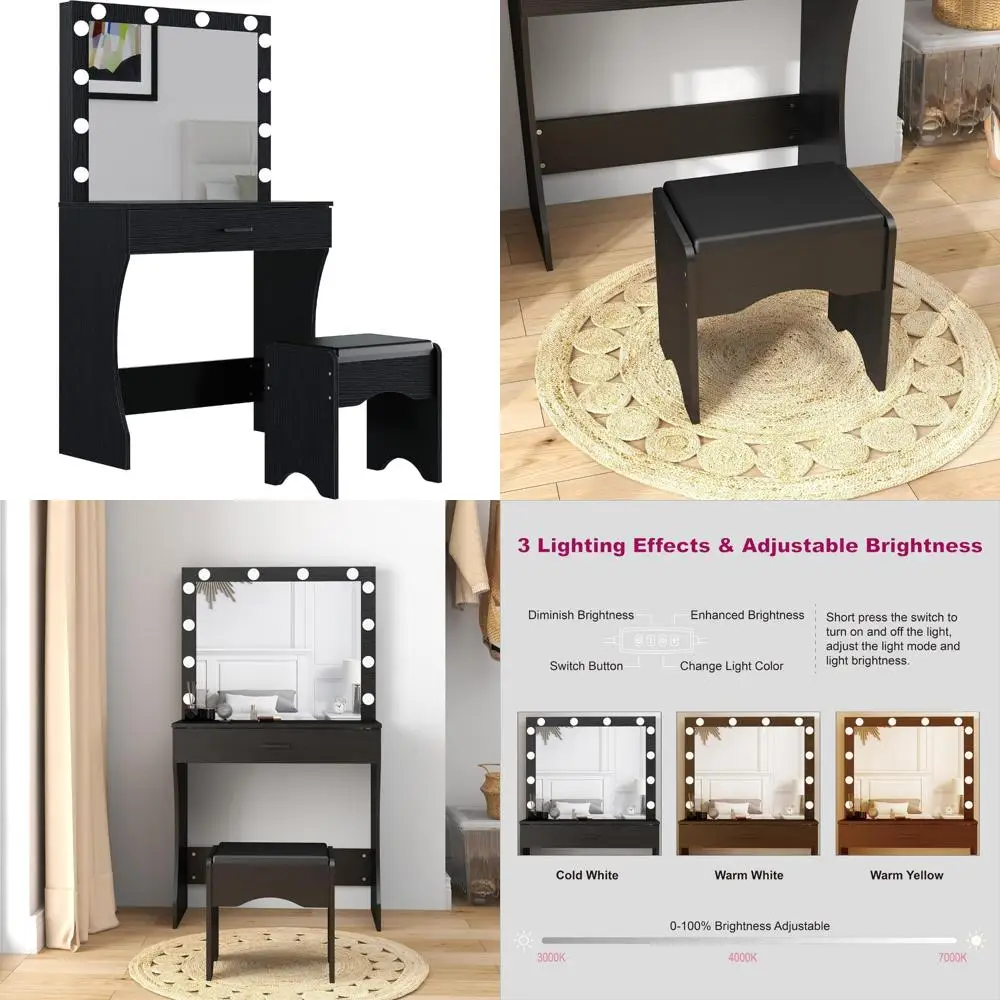 Adjustable Light Makeup Vanity Table with Mirror and Storage Drawer