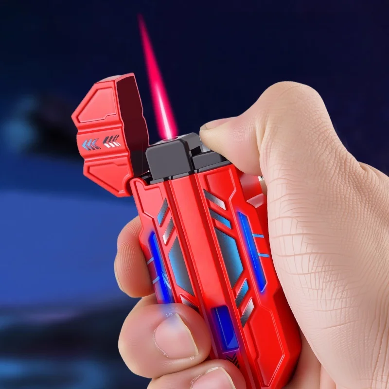 

Futuristic Mecha Style Torch Lighter, Black Metal Windproof Jet Flame, Refillable Butane Lighter for Tech Lovers Smoking