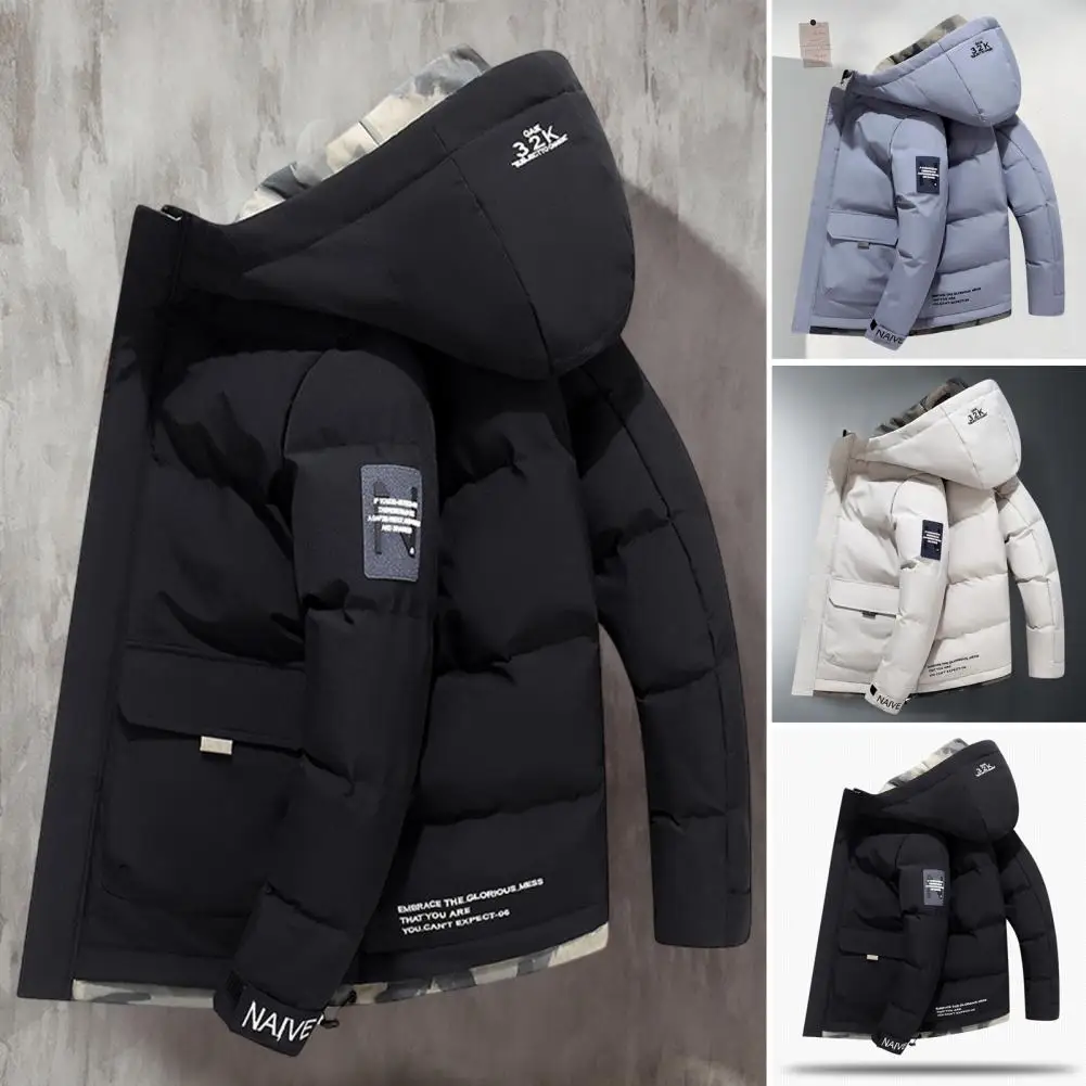 

New in Men's Jacket Thicken Cotton Padded Warm Flap Pocket Overcoat Autumn Winter Hoodie Streetwear