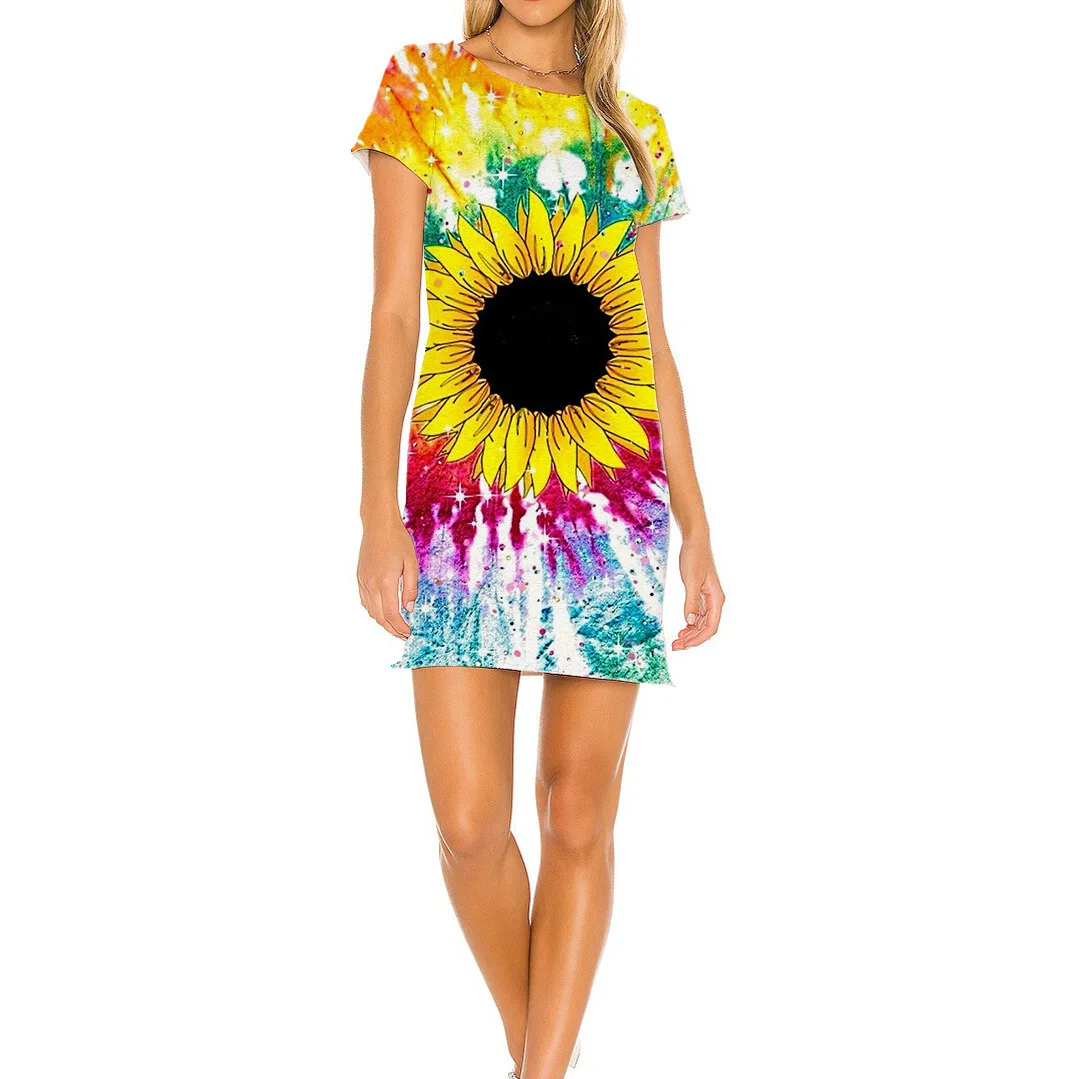 

Женское модное удобное платье с короткими рукавами и принтом в стиле ретро, женское свободное повседневное элегантное платье с круглым вырезом и короткими рукавами