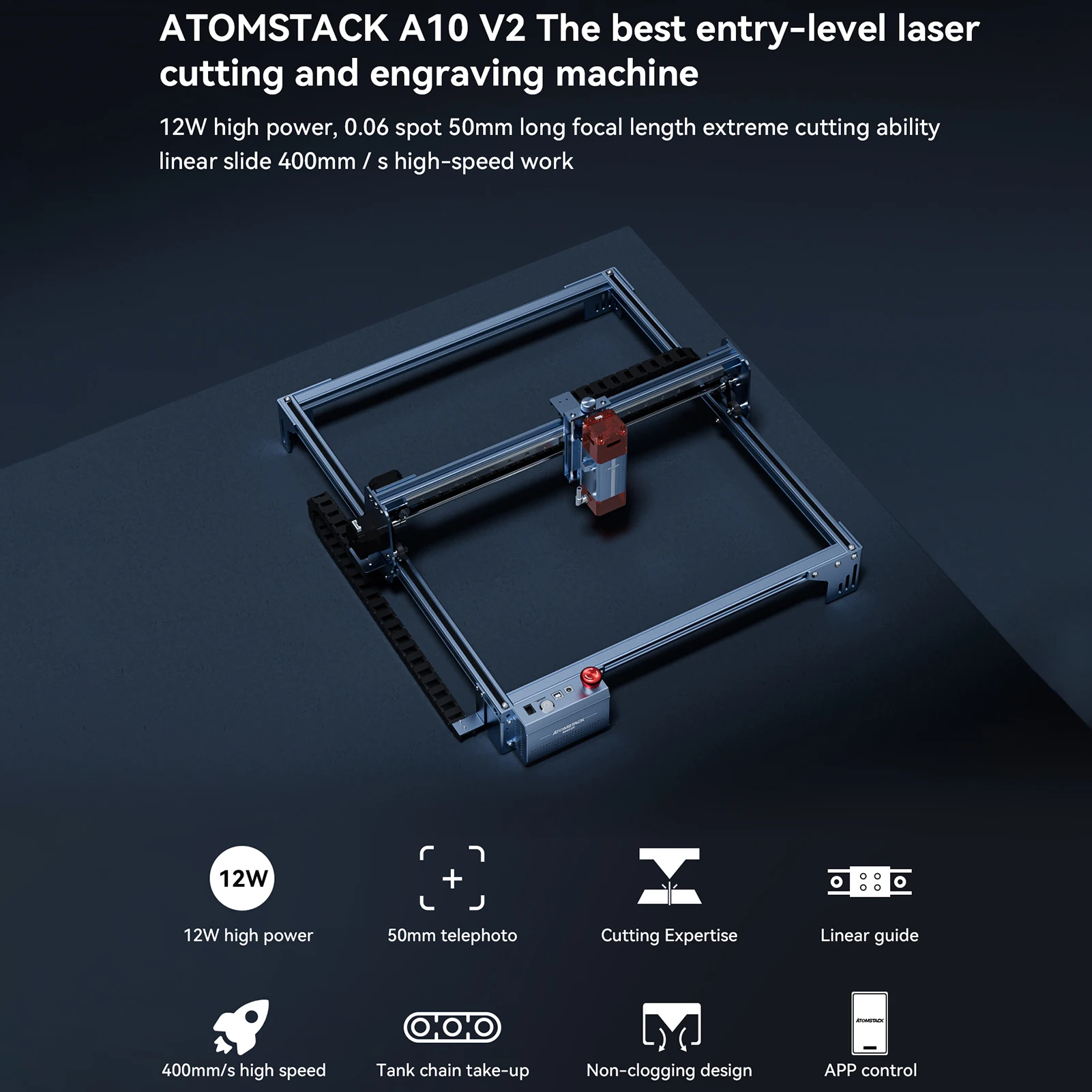 Atomstack Maker A10 V2 Laser Engraver 10-12W Ultra-thin Laser Full Aluminum Alloy Structure 400x400mm Engraving Cutting Machine