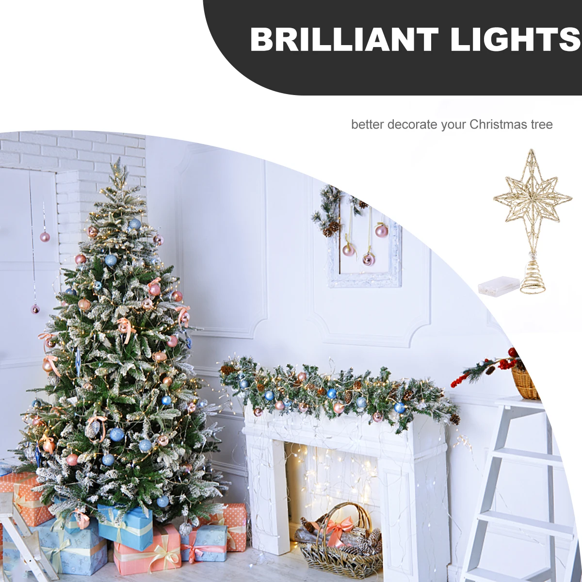 

Elegant Star Tree Topper Christmas Decoration Metal Treetop Ornament Easy to Use for Tabletop Trees and Festivals