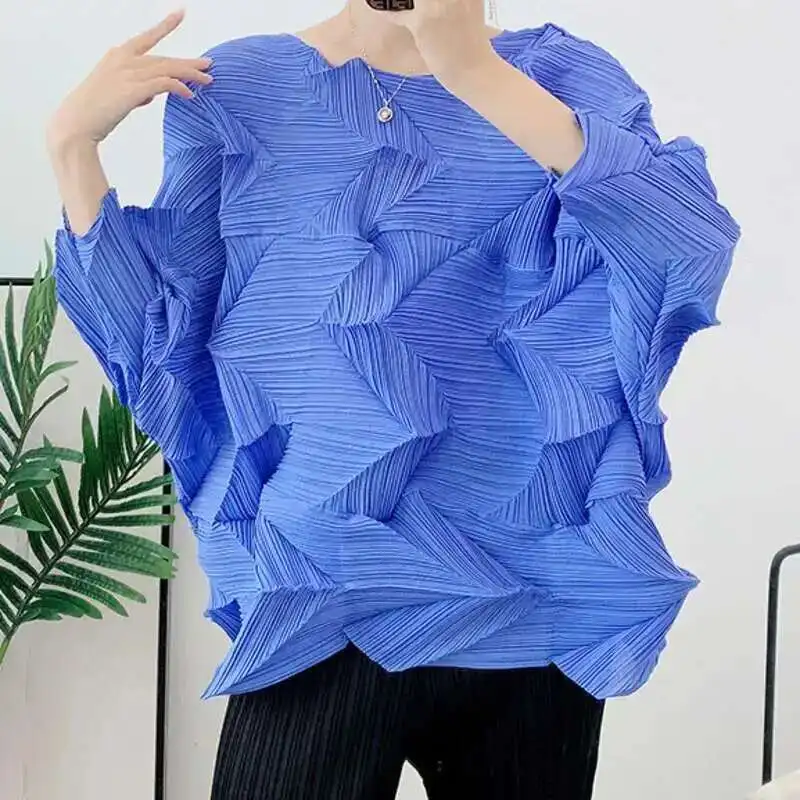 LANMREM-تي شيرت نسائي غير رسمي مطوي ، تصميم غير منتظم ، فضفاض ، بلوفر صلب ، قمم متعددة الاستخدامات ، ألوان كثيرة ، جديد ، 32C1267 ، 24 #4