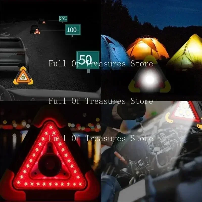 2-IN-1 Solar Emergency Triangular Roadside Warning Light Super Bright LED Work Lights for Car Repairing Camping Hiking Hunting