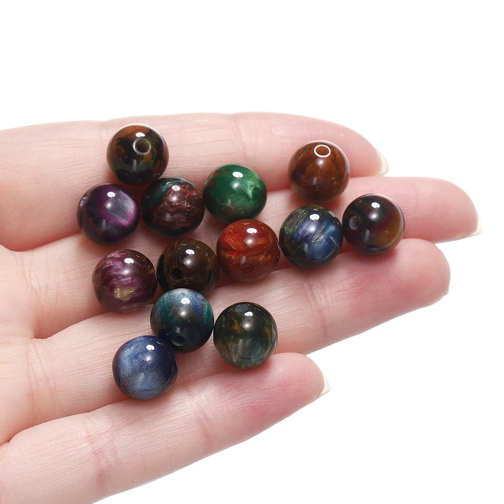 20/50Pcs Dark Color Mitation Cat Eye Round Resin Bead Bracelet Loose Spacer Bead For DIY Charm Crafts Jewelry Making Accessories