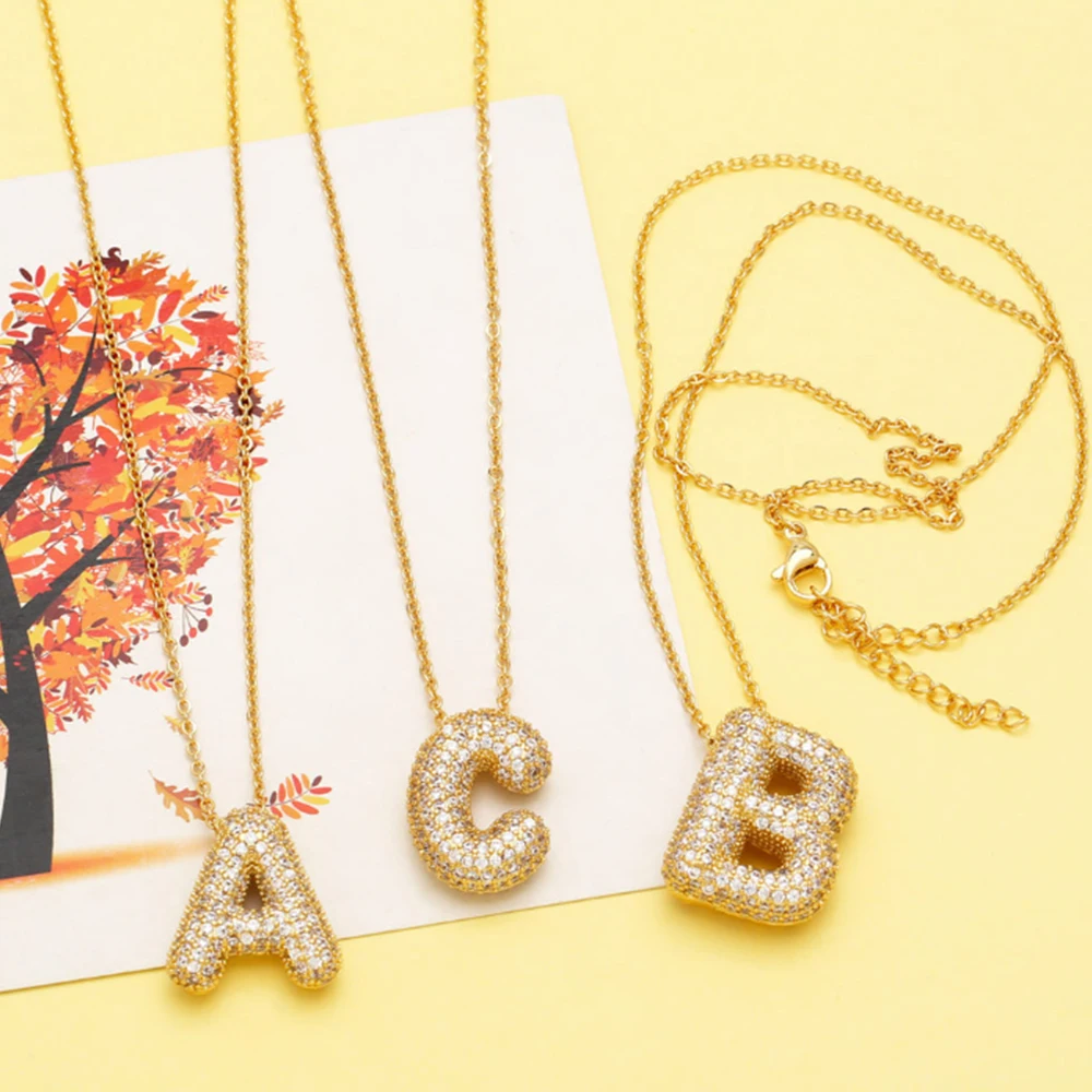 Gold Color 26 English Capital Letter Necklace Fashion Charm Plated Gold Copper Zircon Letter Simple Versatile Pendant Necklace
