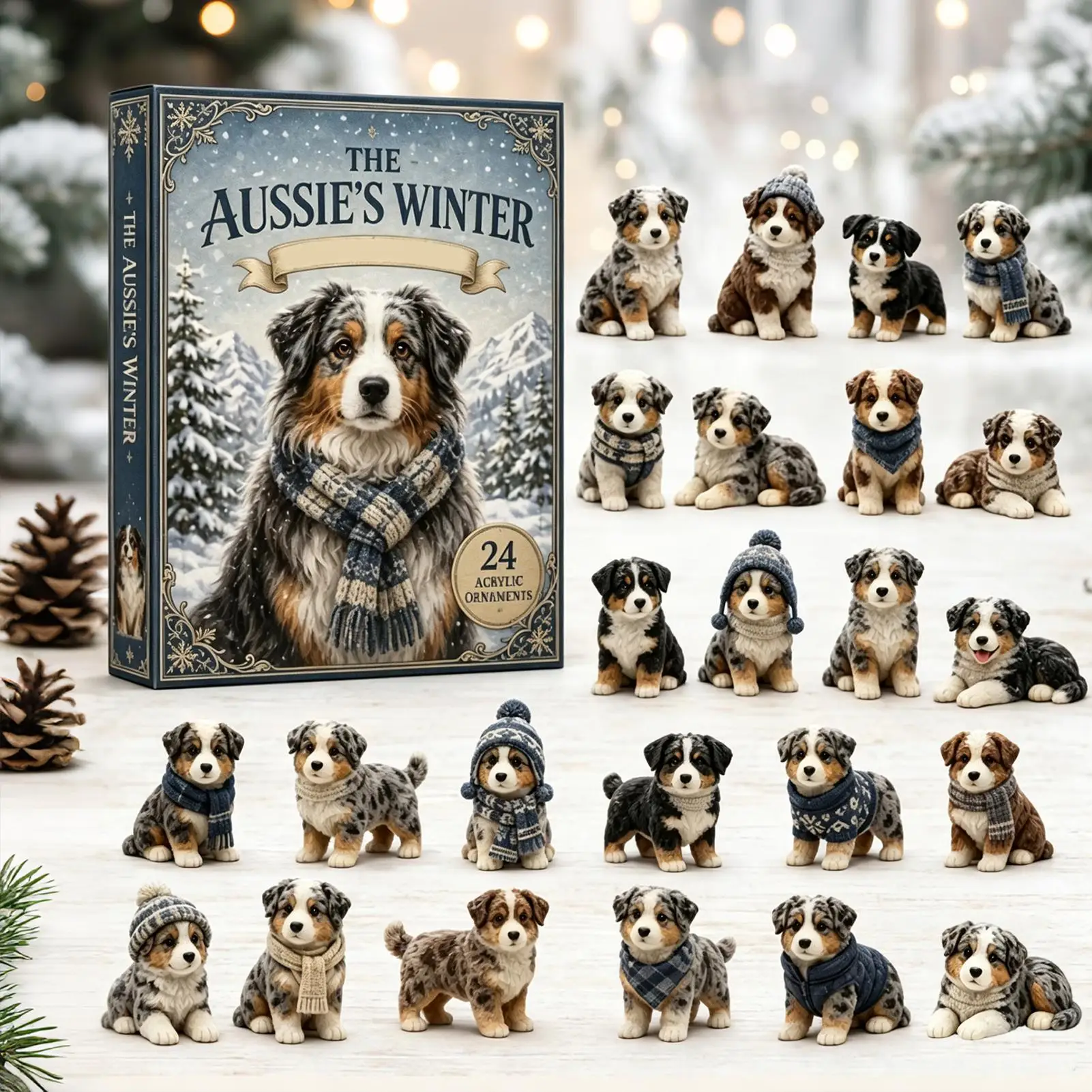 Christmas Dog Ornament Advent 24 Pieces 2D Acrylic Cute Winter Decor Kids Christmas Countdown Calendar for Birthday Party