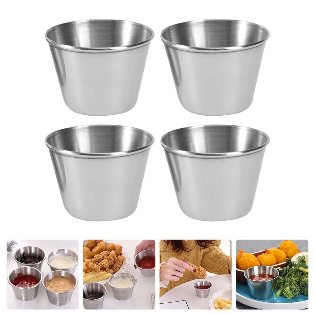

4 Pcs Vegetable Condiment Stainless Steel Sauce Cup Round Cups Portion Kitchen Supplies