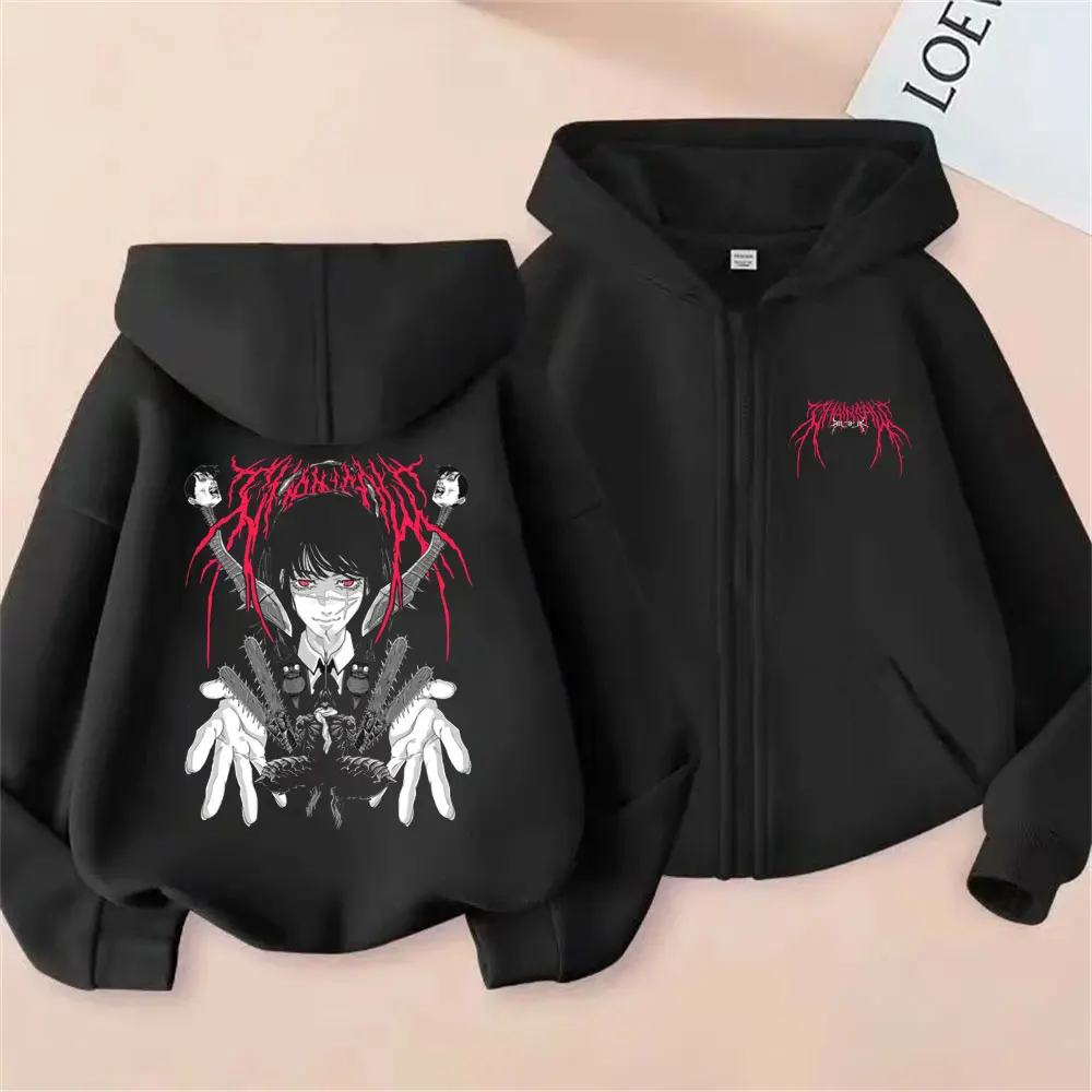 

Anime Chainsaw Man Denji Makima Graphic Zipper Hoodie Men Women Manga Fashion Oversized Streetwear Men's Vintage Zip Up Jacket