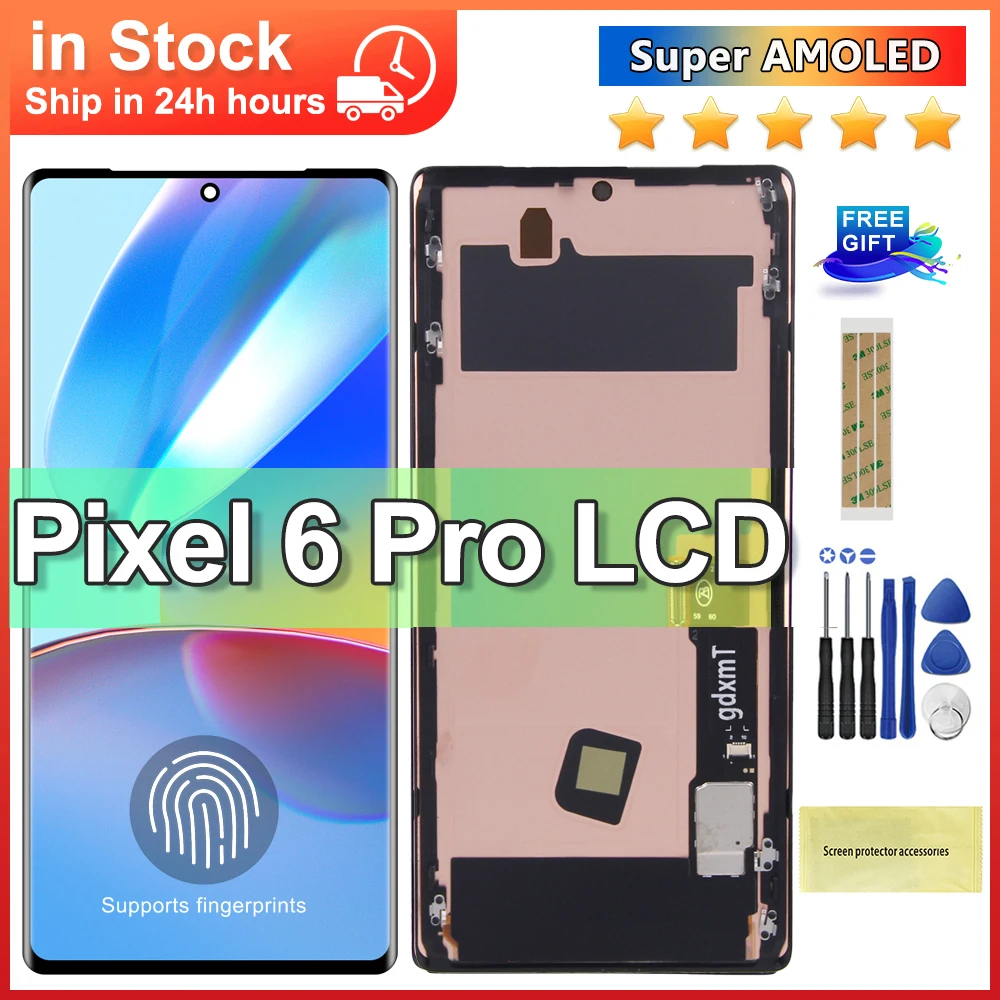 OLED Screen For Google Pixel 6 Pro GLUOG, G8VOU Lcd Display Digital Touch Screen with Frame for Google Pixel6 Pro Screen