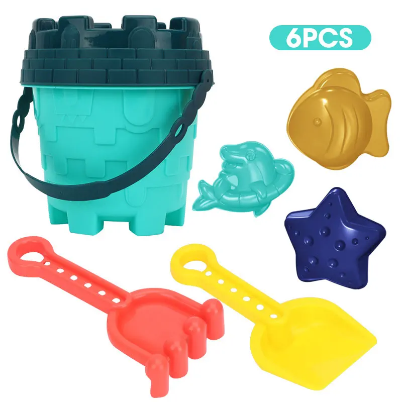 Beach Sand Toys Play Set for Kids with Bucket Watering Can Shovel Rake Sand Molds Outdoor Pool Toys Summer Digging Sand Game