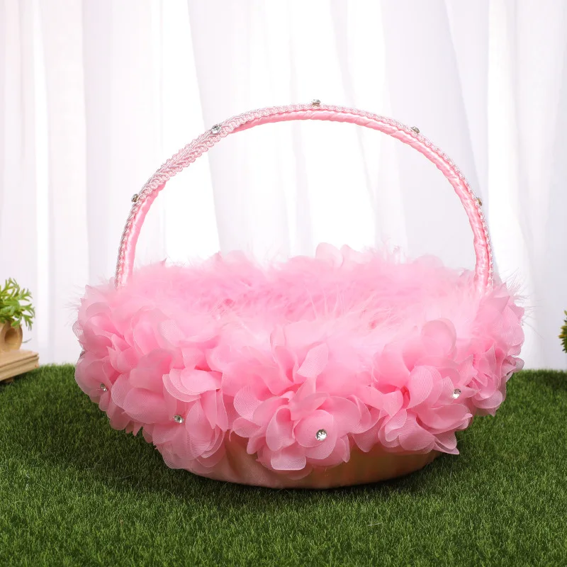 Wedding Supplies Bridal Flower Basket Portable Feather Tote Basket Throw Confetti Candy Hoppet Flower Girl Basket for Event Deco