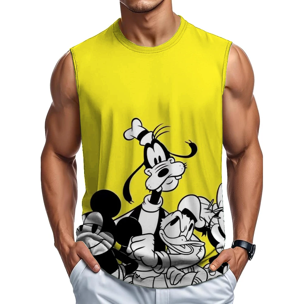 ديزني ميكي ماوس مضحك طباعة تانك القمم للرجال الكرتون نمط تيز الصيف فضفاض الرياضة الشارع جولة الرقبة سترة بلايز عادية