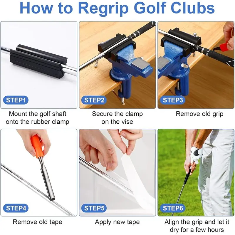 B48B-Golf Grip Kit For Regripping Golf Clubs Includes Removal Tool 360° Swivel Table Vise With Anti-Slip Rubber Pad Hook B