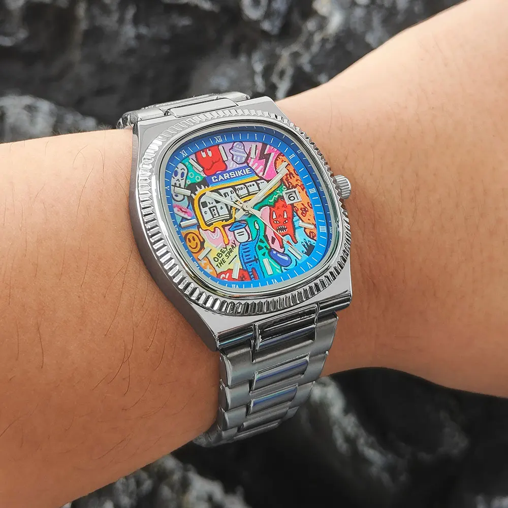 2025 Nuovi orologi al quarzo da uomo delle migliori marche Orologio quadrato con quadrante grande Orologio da polso sportivo da uomo Premium Manga Cartoon