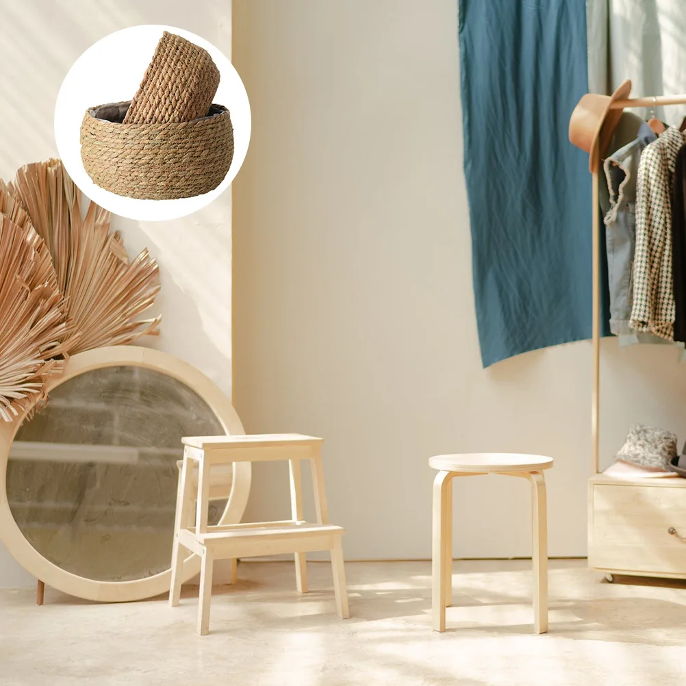 

1Pcs Round Straw Flower Basket Khaki Woven Flowerpot Plant Storage Decorative Succulent Container Rattan Weaving Basket