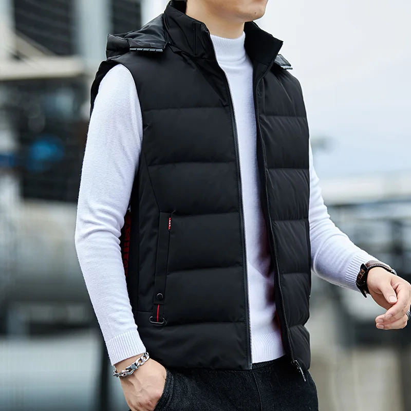 Warm Down Vest Hooded Detachable Warm Windproof Fashion Simple Design Loose Version Fabric Comfortable Skin-friendly Vest Coats