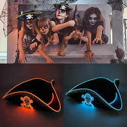 2025 Hot Adult Skull Pattern Pirate Hat Glowing LED Captain Cap Cosplay Props Masquerade Pirate Cos Costumes Accessories