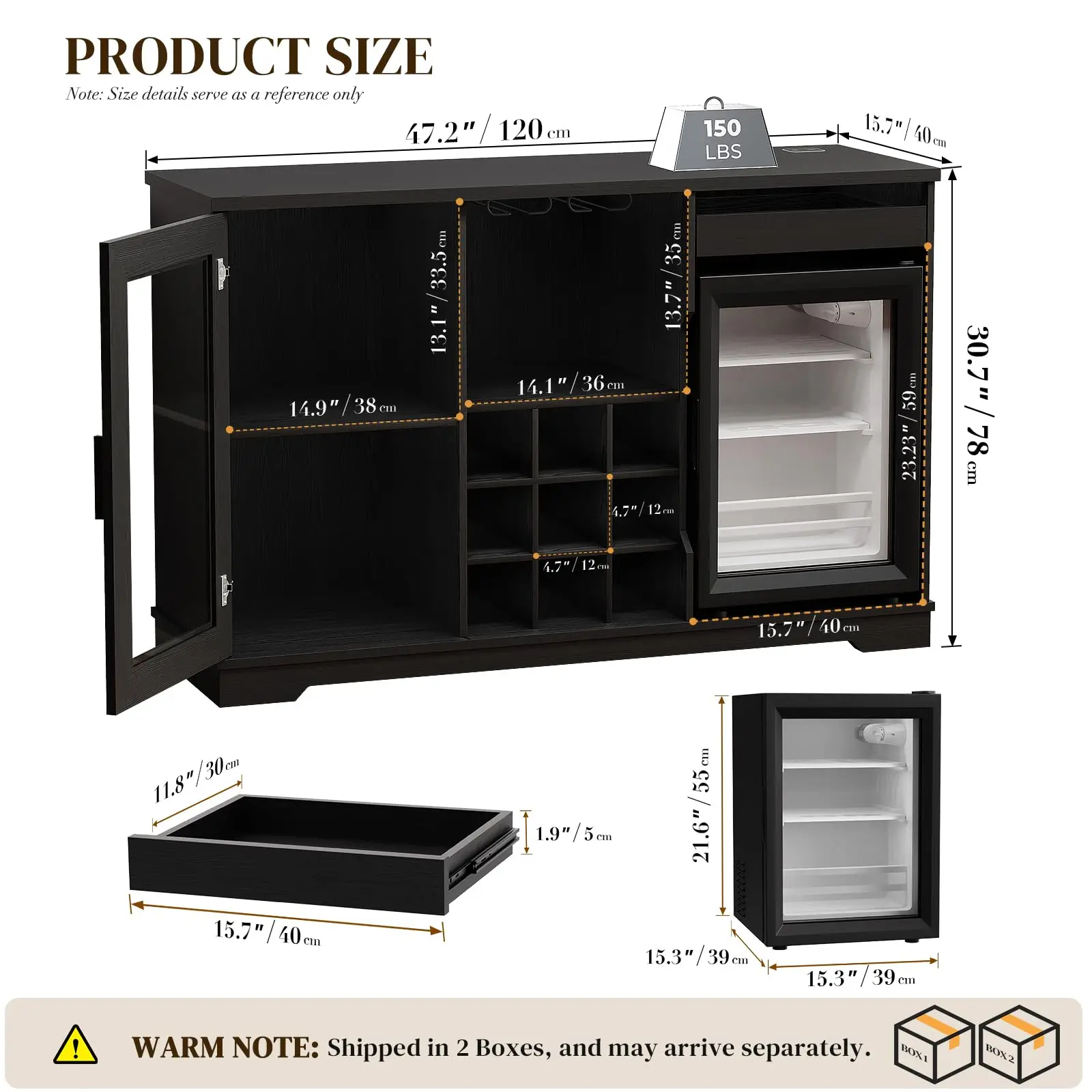 Large Coffee Bar Cabinet with Fridge (Fridge Included)