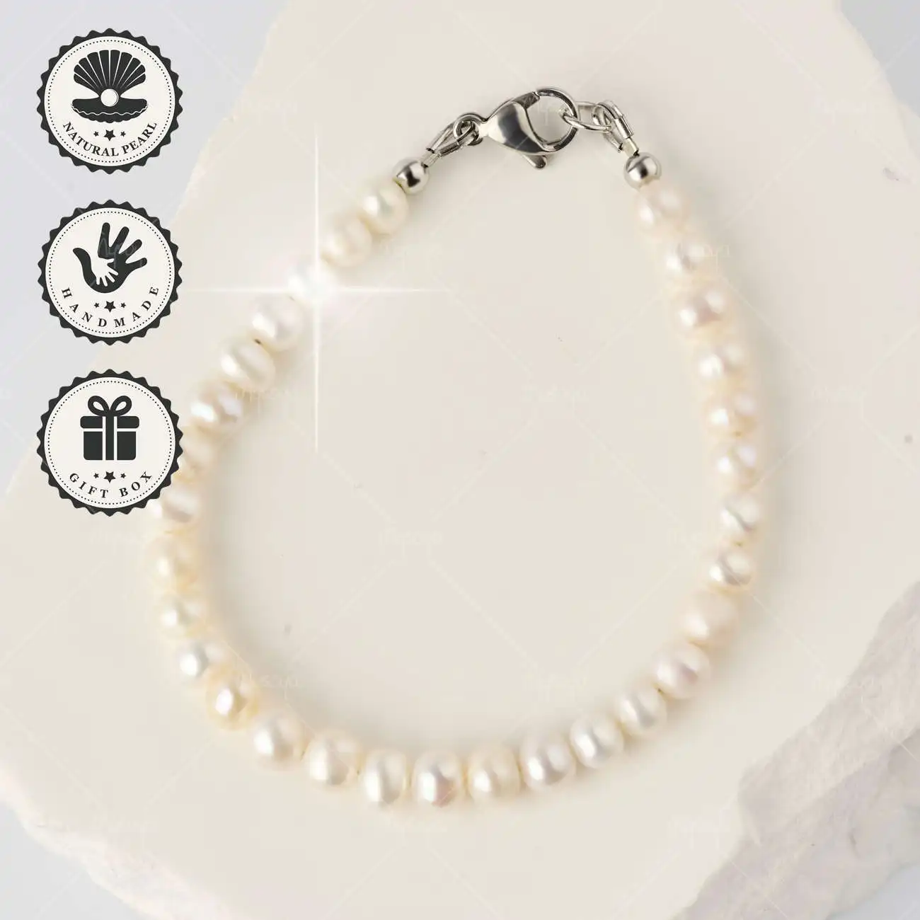 

MYSOYA браслет из натурального белого пресноводного жемчуга 5-6 мм с серебряной застежкой-лобстером, подарочная коробка, элегантные украшения для подарка на день рождения