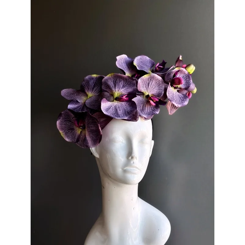 Purple Orchid Flower Fascinator Headband – Elegant Tea Party Hat for Women, Wedding & Derby Formal Headpiece