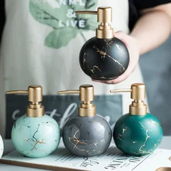 Round Ceramic Soap Dispenser Shampoo Lotion Bottle Modern Shower Gel Hand Wash Lotion Press Bottle Marble Bathroom Accessories