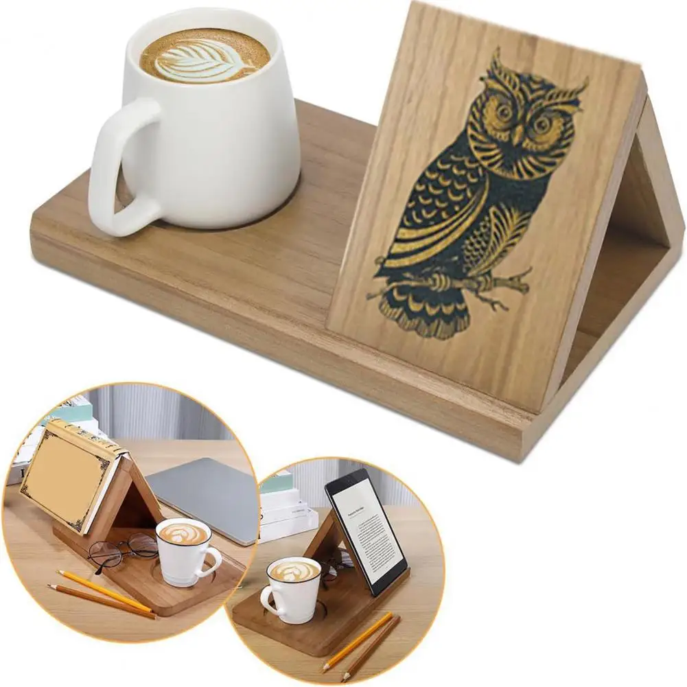 

Multifunctional Bookshelf Organizer with Phone Holder Natural Wood Triangle Book Stand Desk Valet with Cup Holder Picture Frame