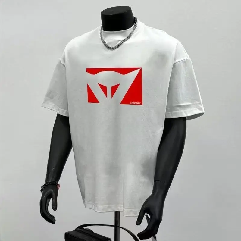Men's Black Oversized T-Shirt Red Triangle Logo Print Casual Streetwear Short Sleeve Cotton Tee Top Unisex image 4