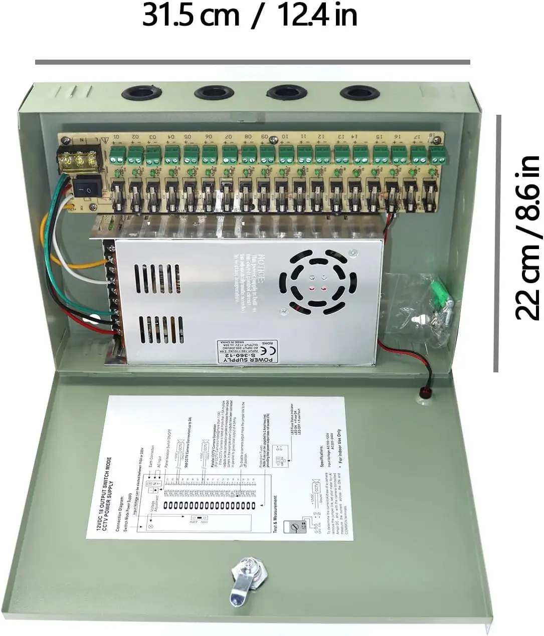 18 Channel 12 Volt DC Output 30A Camera Power Supply Box for CCTV DVR Security System and Distributed Cameras image 2