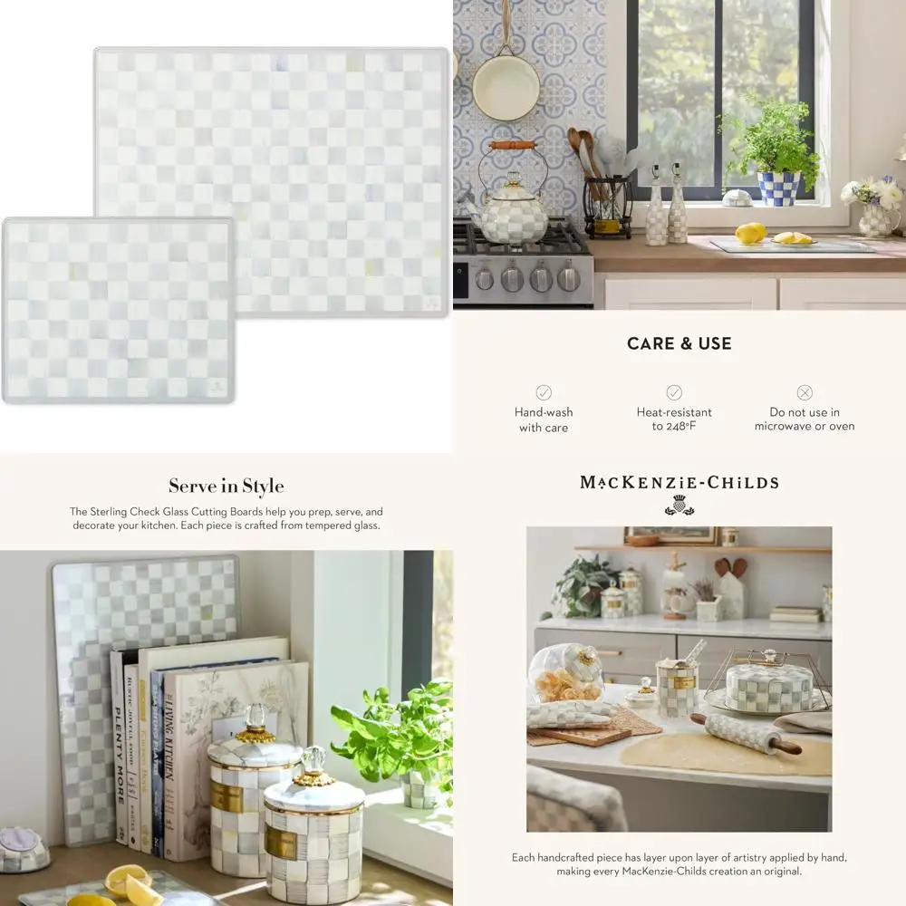 

Set of 2 Gray and White Sterling Check Pattern Tempered Glass Countertop Cutting Boards for Kitchen Use