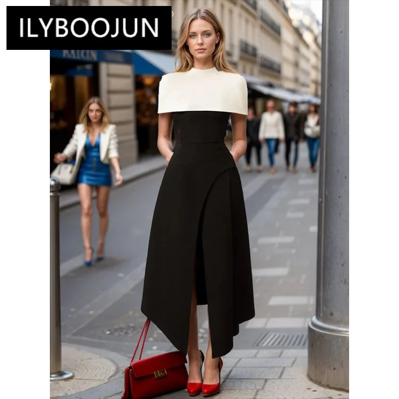 Colorblack Elegant Long Square Collar Sleeveless Dresses Detachable Cloak Dresses For Women 2024 Luxury Brand High Quality