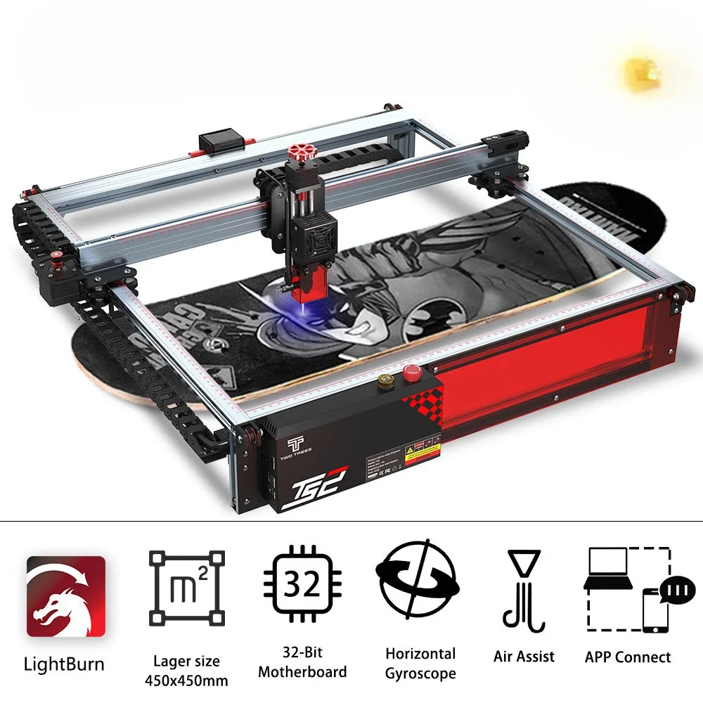 TwoTrees TS2 80W CNC  Engraver Auto Focus Wifi Control Wood   Cutting Machine 450x450mm With Flame Detection System