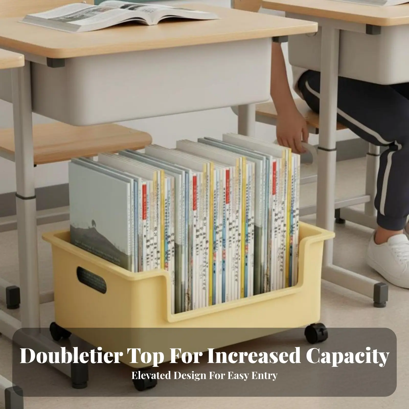 

Desktop Organizer Book Container with Casters Rolling Wire Container Large Capacity Stackable Design for Students, Parents