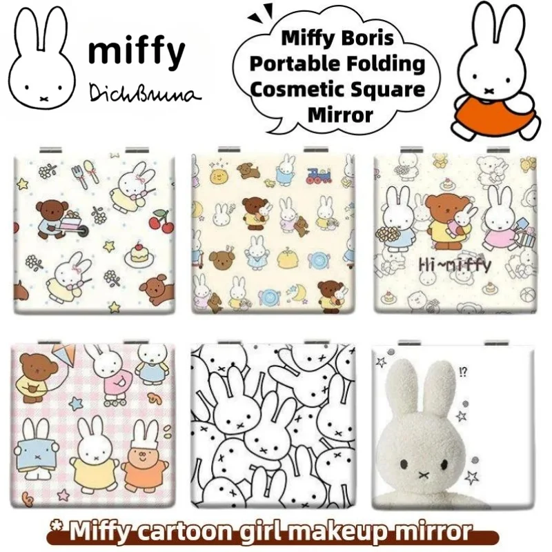 

Miffy Boris Cute Creative Animation Peripheral Kawaii Portable Folding Makeup Square Mirror Secondary Cartoon Girl Makeup Mirror