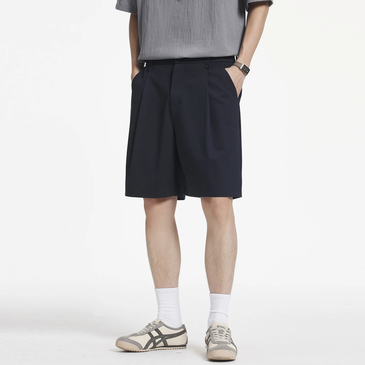 Men Japanese Korean Streetwear Fashion Casual Vintage Loose Suit Shorts Summer Wide Leg Short Trousers Plus Size Shorts Pants